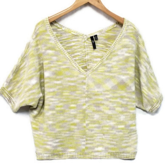 Slouchy Yellow Sweater Cropped Off Shoulder Knit L - Picture 1 of 6
